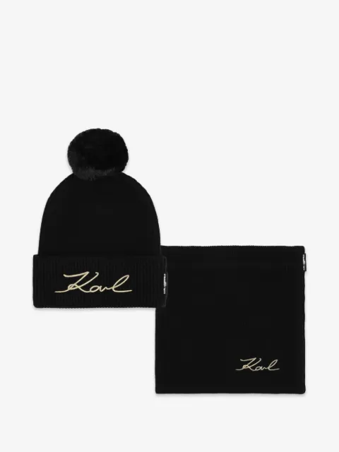 Karl Lagerfeld Kids logo-embroidered beanie hat (set of two)