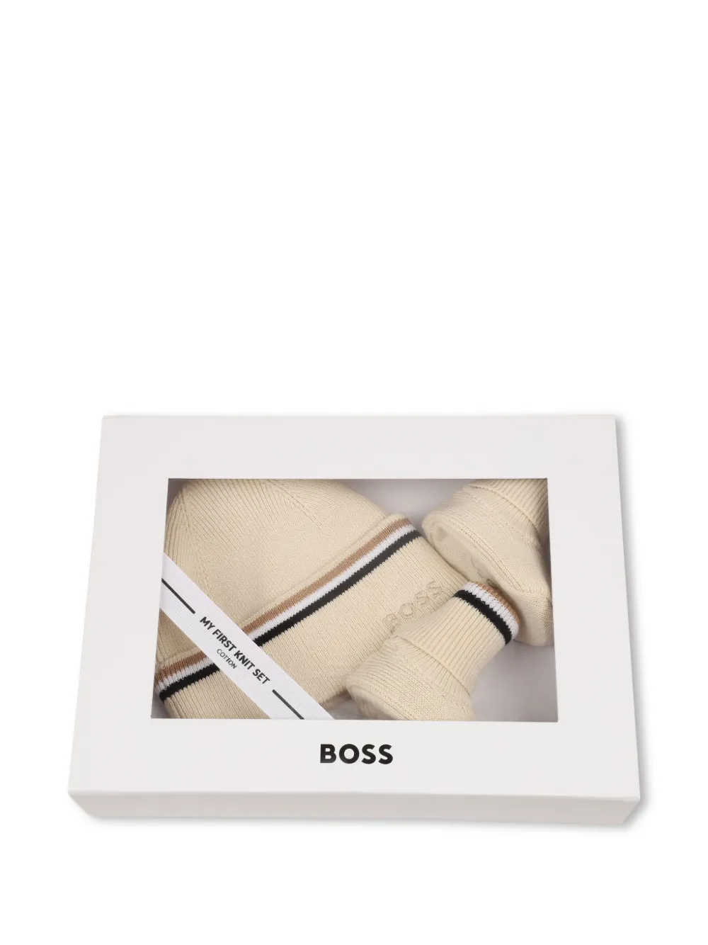 BOSS Kidswear Muts en laarzen met streep-detail Beige