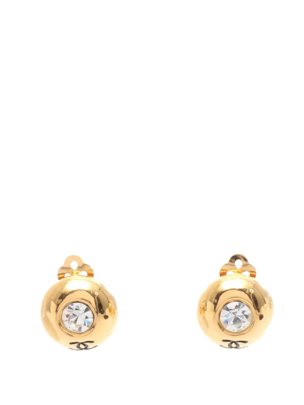 CHANEL Pre-Owned 1950-1970 CC Gold Plated and Strass Round Clip On Earrings costume earrings
