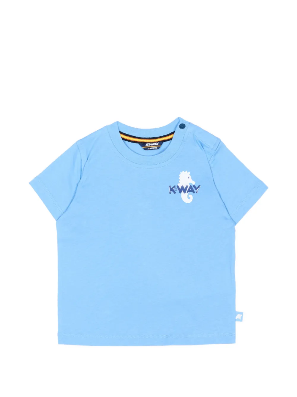 K Way Kids Pete seahorse-print shoulder-button T-shirt - Blu