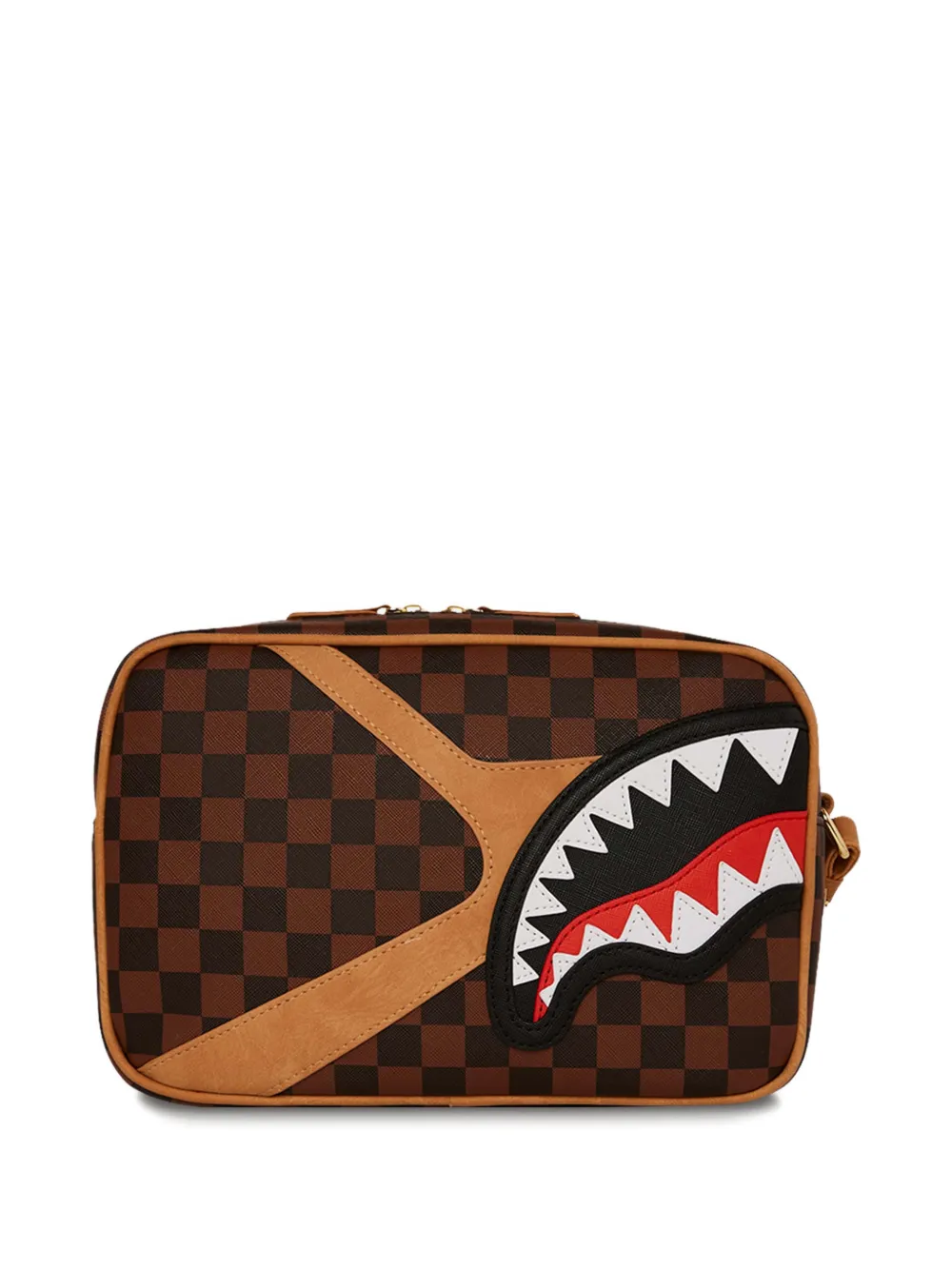 sprayground kid Geruite toilettas met haaienbekpatch Beige