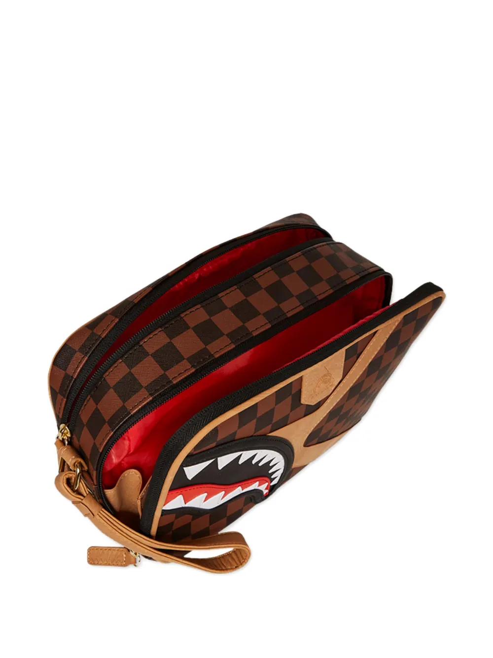 sprayground kid Geruite toilettas met haaienbekpatch Beige