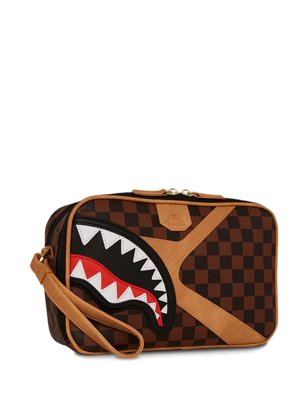 sprayground kid Geruite toilettas met haaienbekpatch Beige