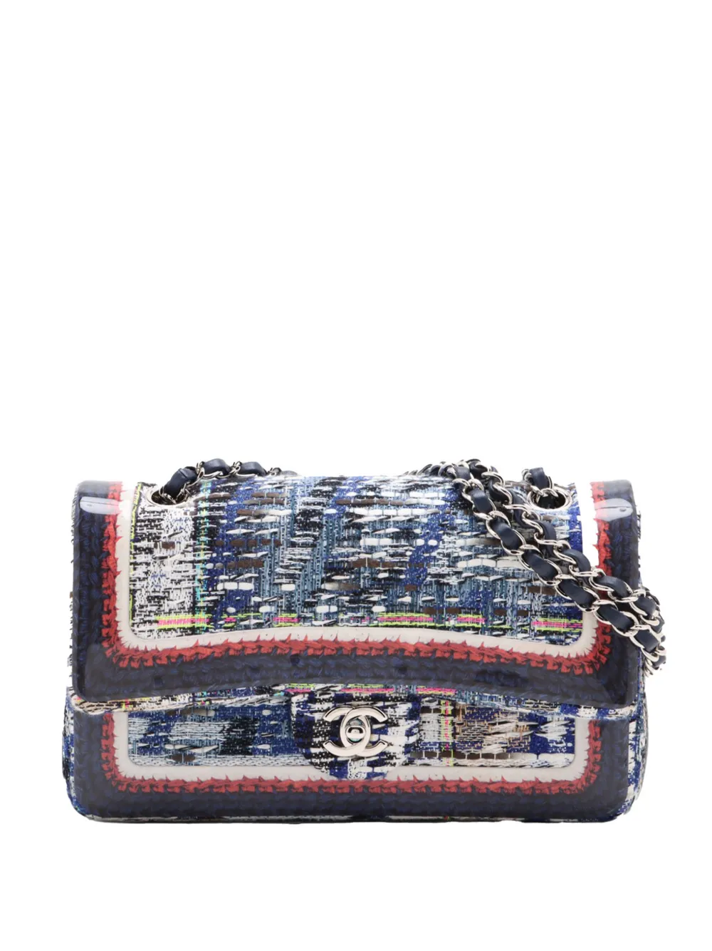 CHANEL Pre-Owned 2016-2017 Medium Classic Tweed and Silicone Double Flap shoulder bag - Blau