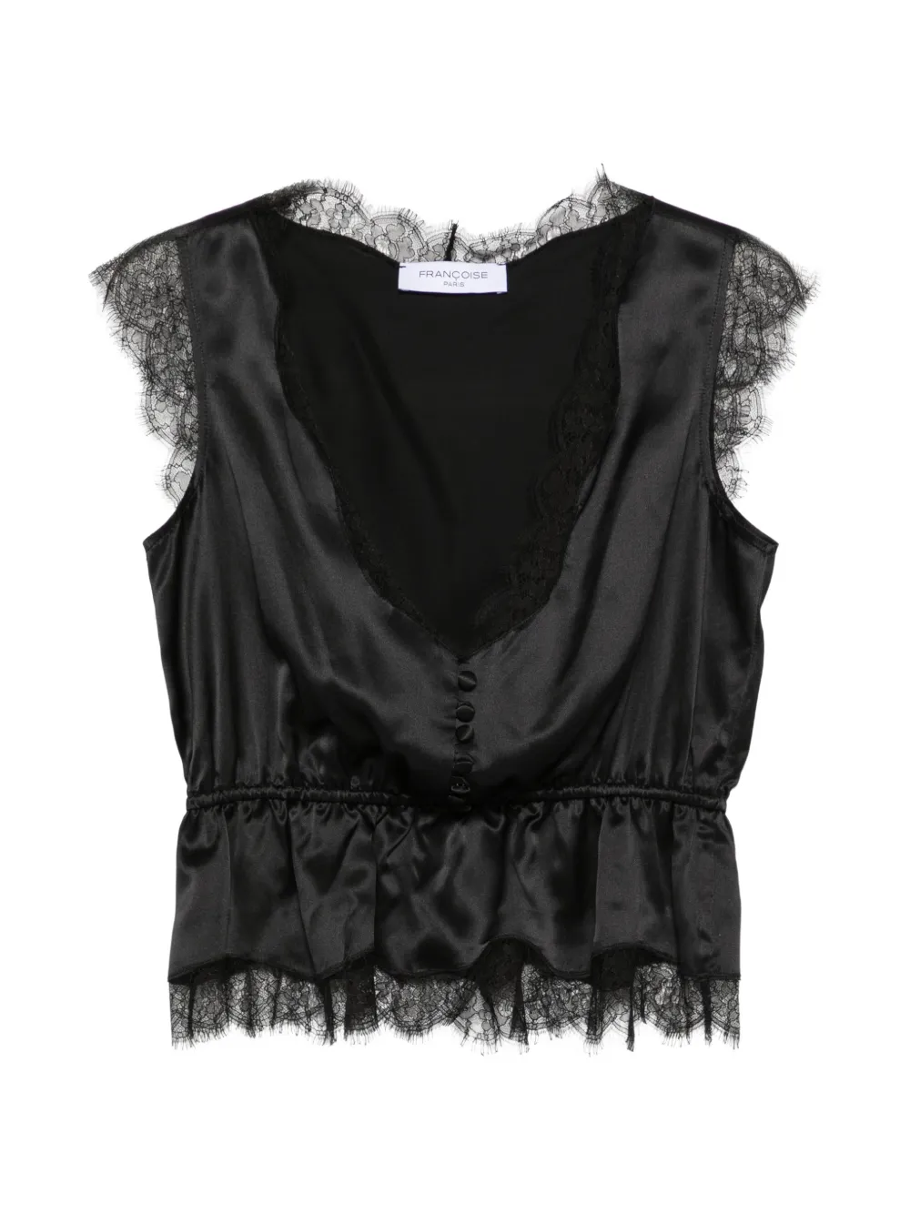 Françoise haut Lisete en satin de soie bordé de dentelle - Noir Françoise haut Lisete en satin de soie bordé de dentelle - Noir