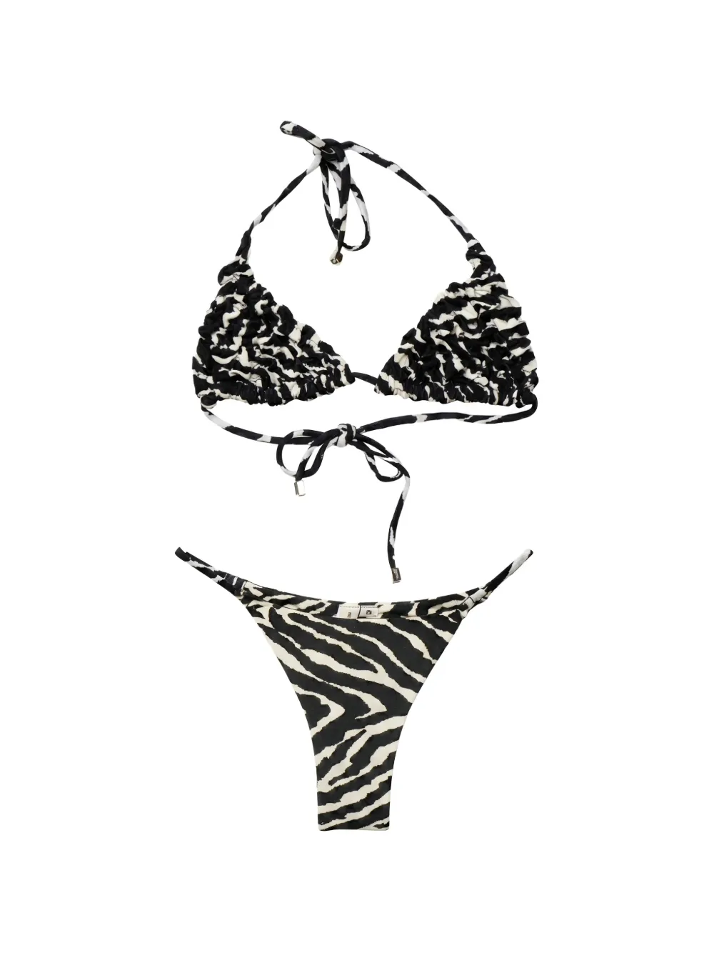 Selia Richwood Lia zebra-print shirred bikini - Schwarz