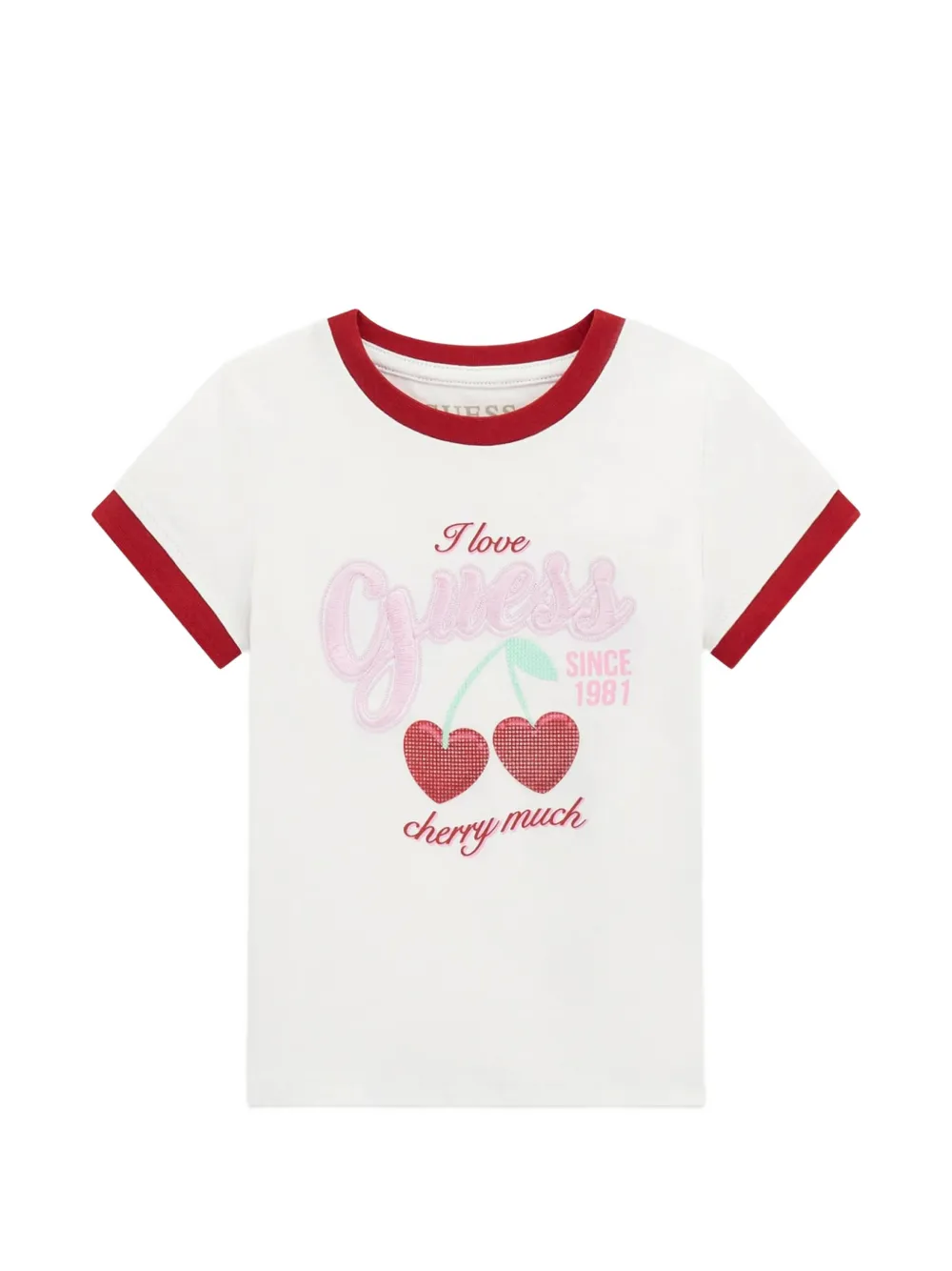 guess kids logo-embroidered ringer T-shirt - Bianco