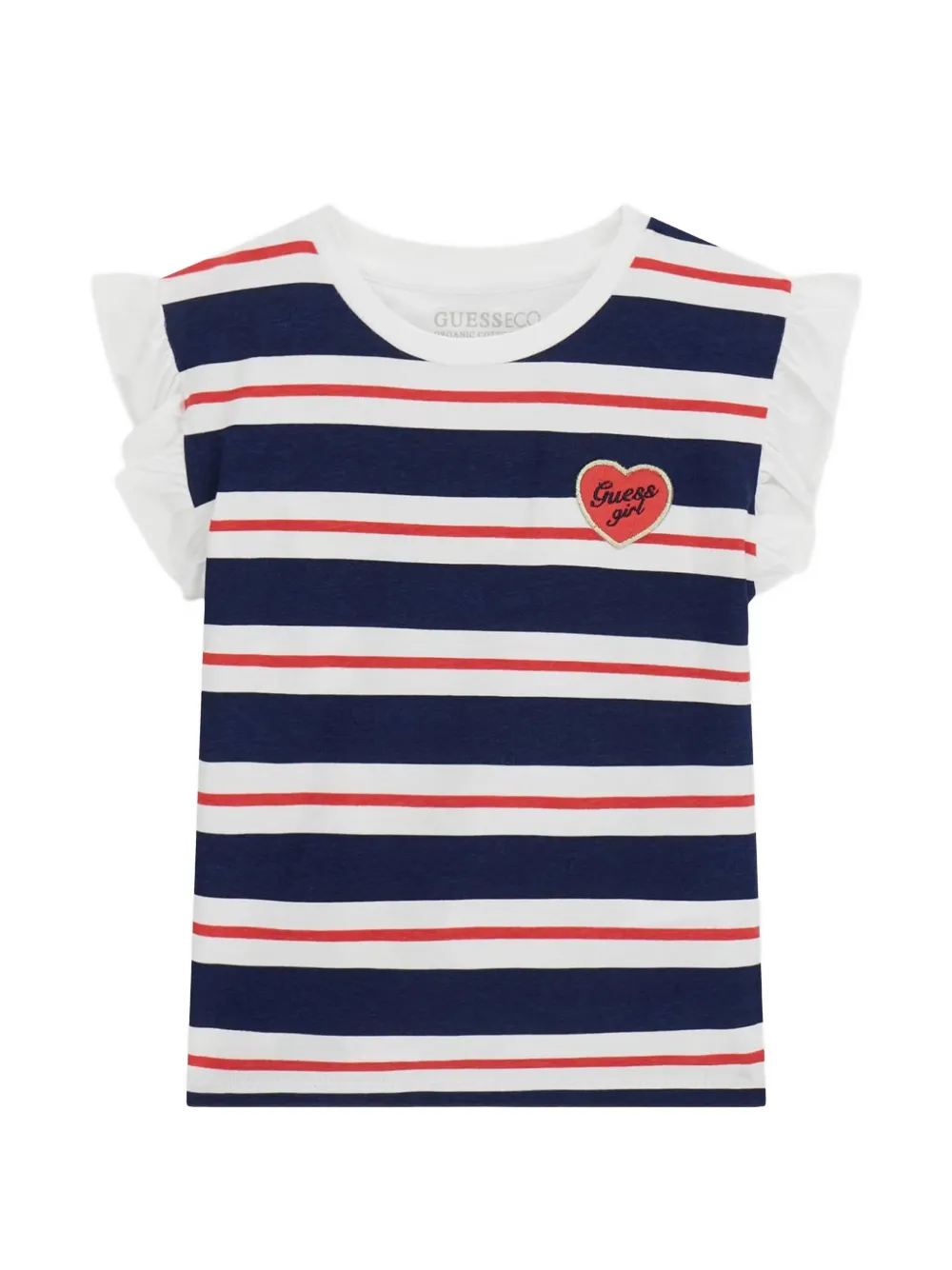 guess kids logo-patch striped T-shirt - Blu
