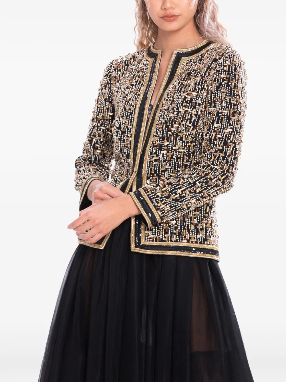 Dina Melwani Crystal-Embellished Couture Jacket - Nero