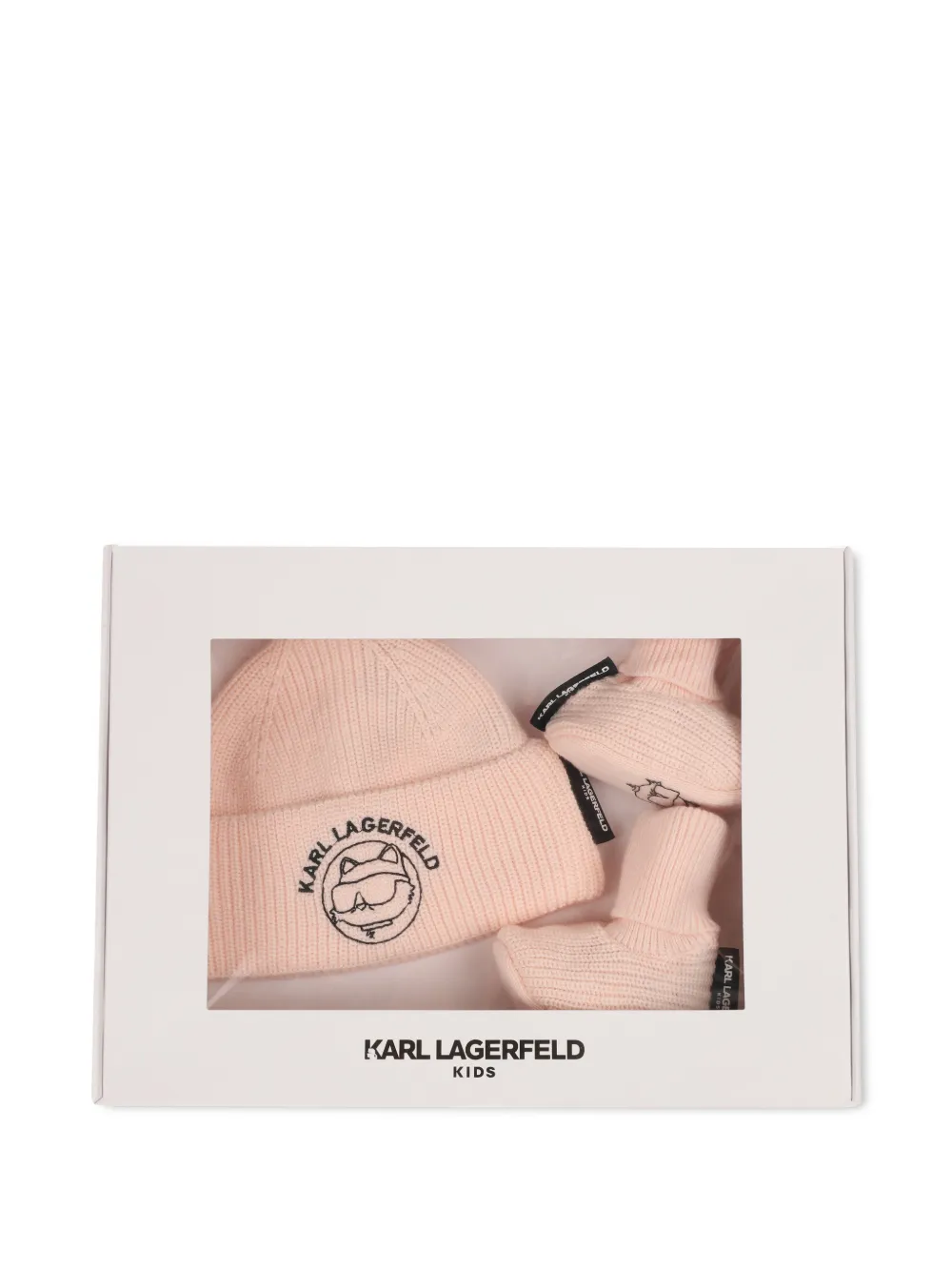 Karl Lagerfeld Kids Geribbelde muts met geborduurd logo (set van twee) Roze
