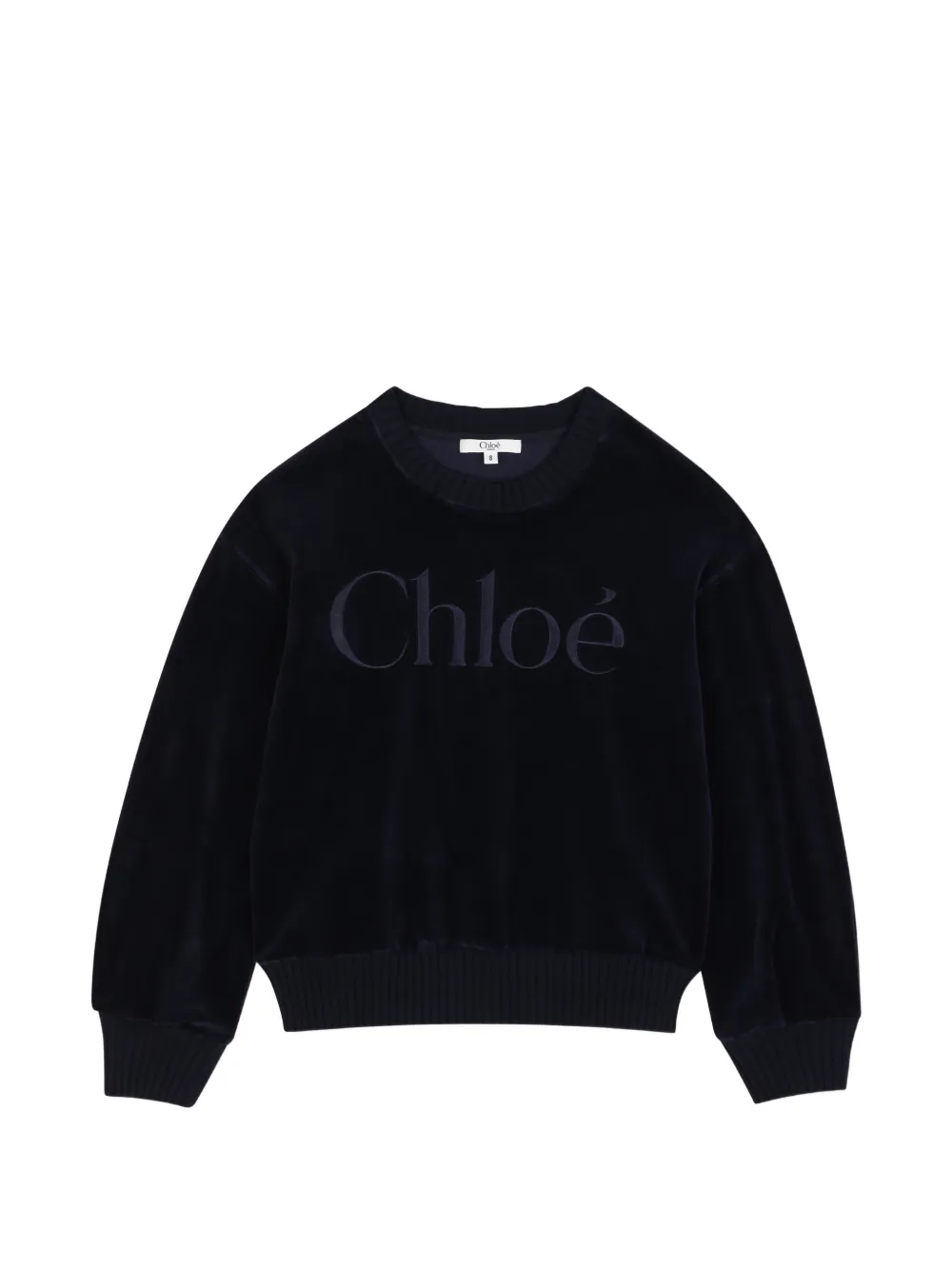 Chloé Kids logo-embroidered velvet sweater - Blue