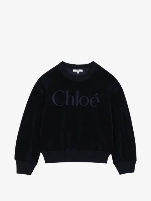 Chloé Kids logo-embroidered velvet sweater