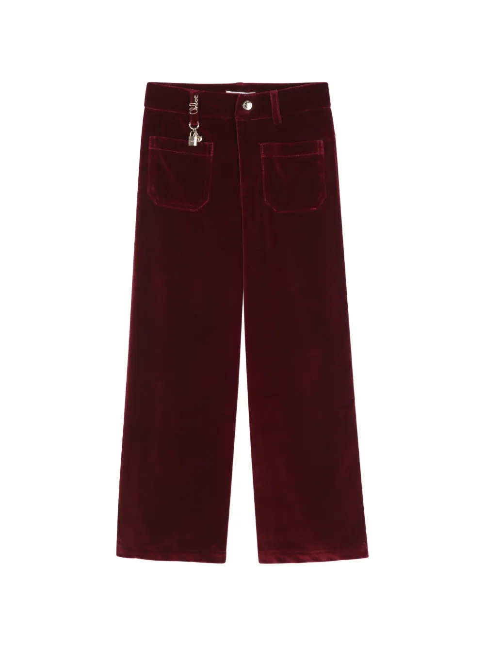 Chloé Kids Hose aus Samt mit Logo-Anhänger - Rot