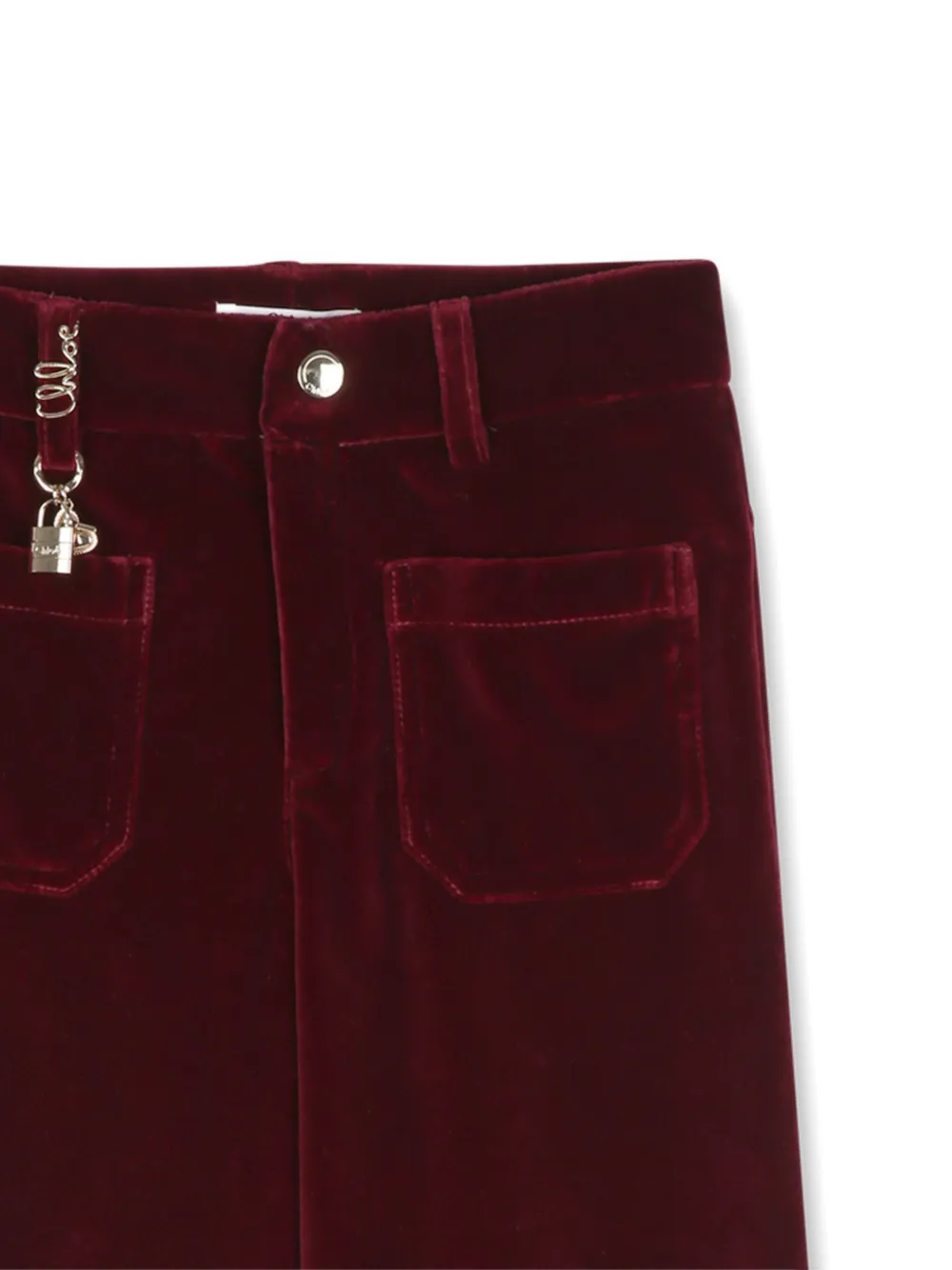 Chloé Kids Fluwelen broek met logo-bedel Rood