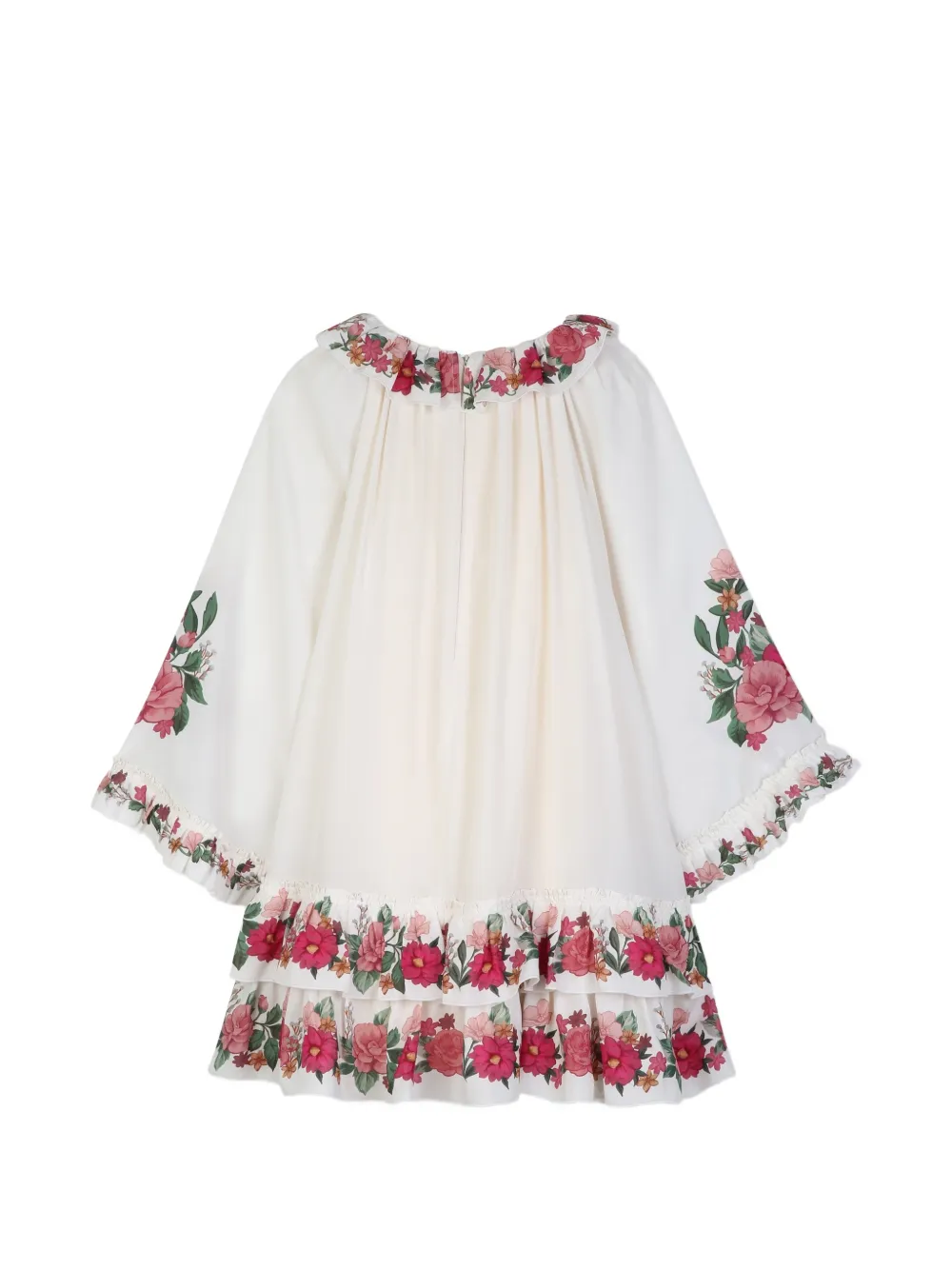 Chloé Kids Jurk met bloemenprint en ruches Beige