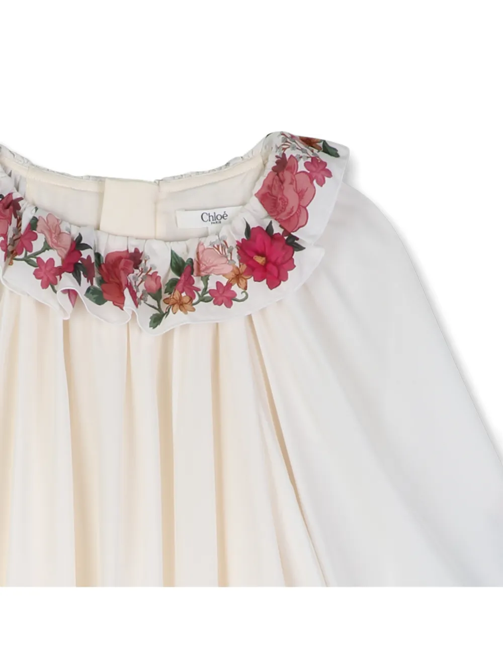 Chloé Kids Jurk met bloemenprint en ruches Beige