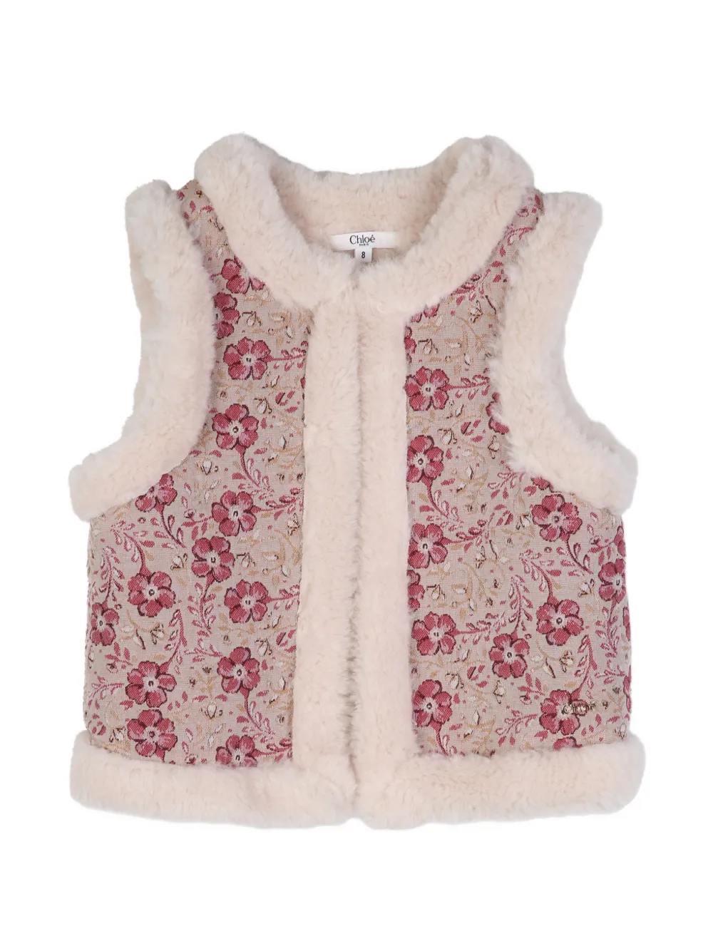 Chloé Kids Jacke aus Blumenjacquard mit Faux-Fur-Besatz - Nude