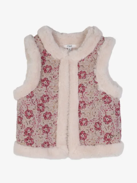 Chloé Kids floral-jacquard faux-fur-trim jacket