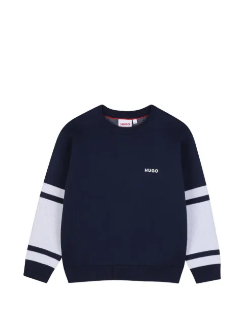 HUGO KIDS logo-print striped-sleeve sweater