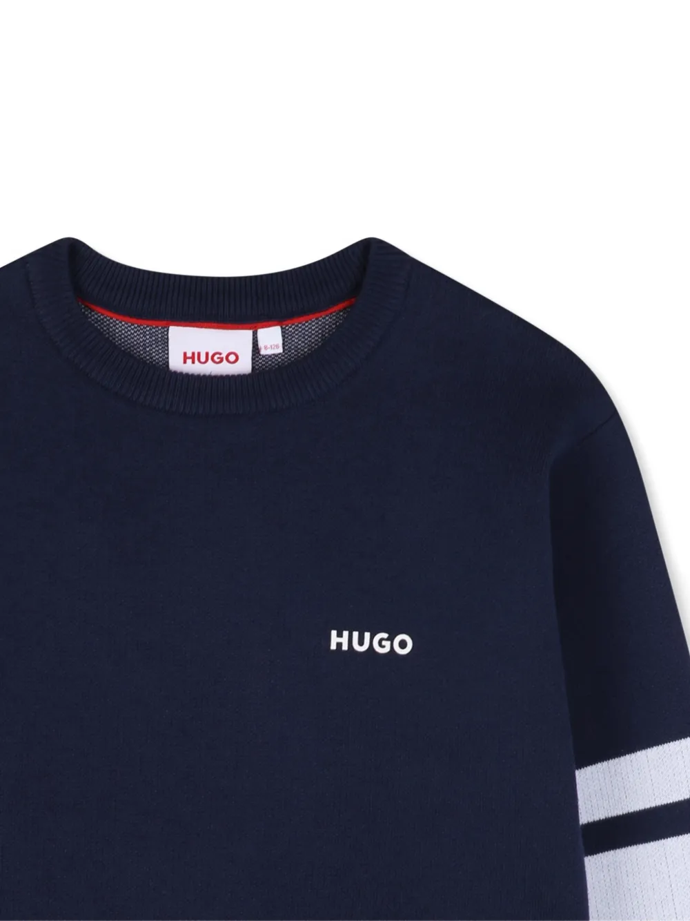 HUGO KIDS Trui met gestreepte mouwen en logo-print Blauw