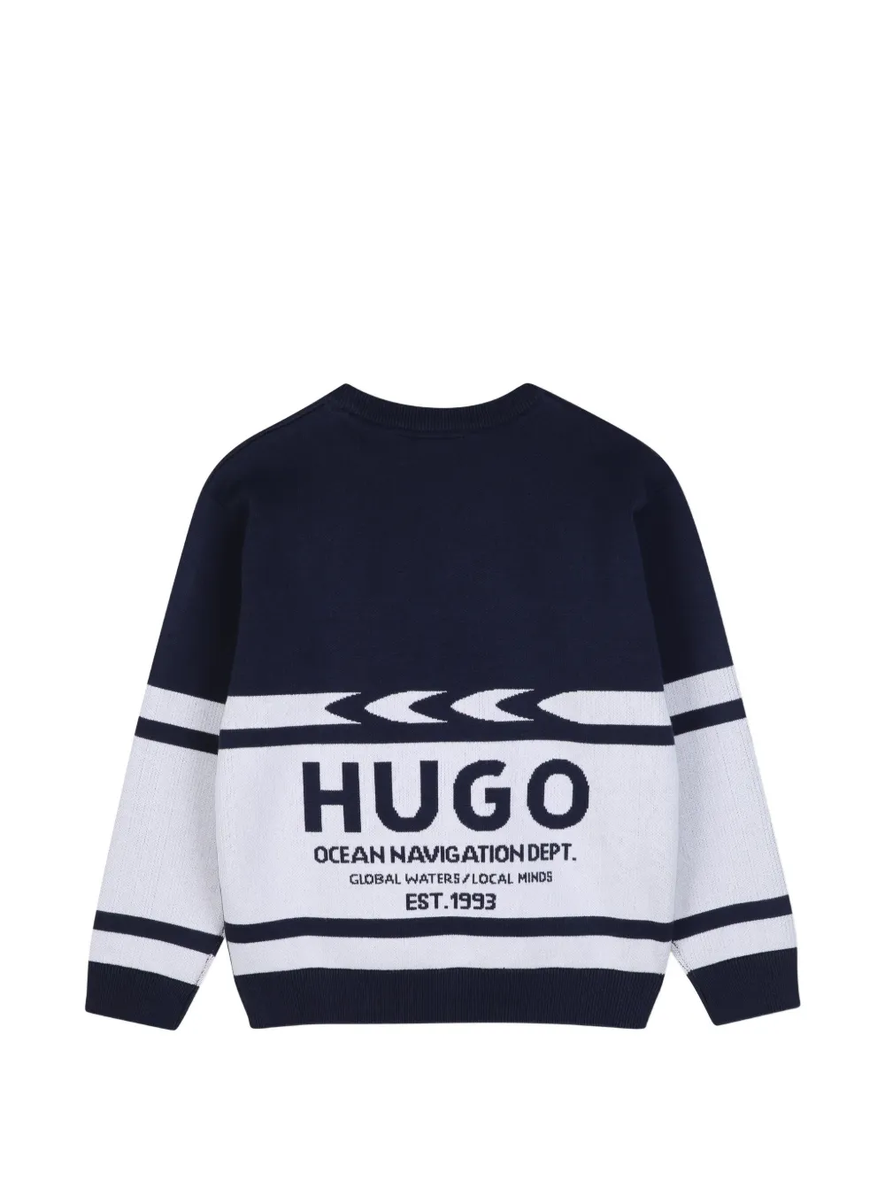 HUGO KIDS Trui met gestreepte mouwen en logo-print Blauw
