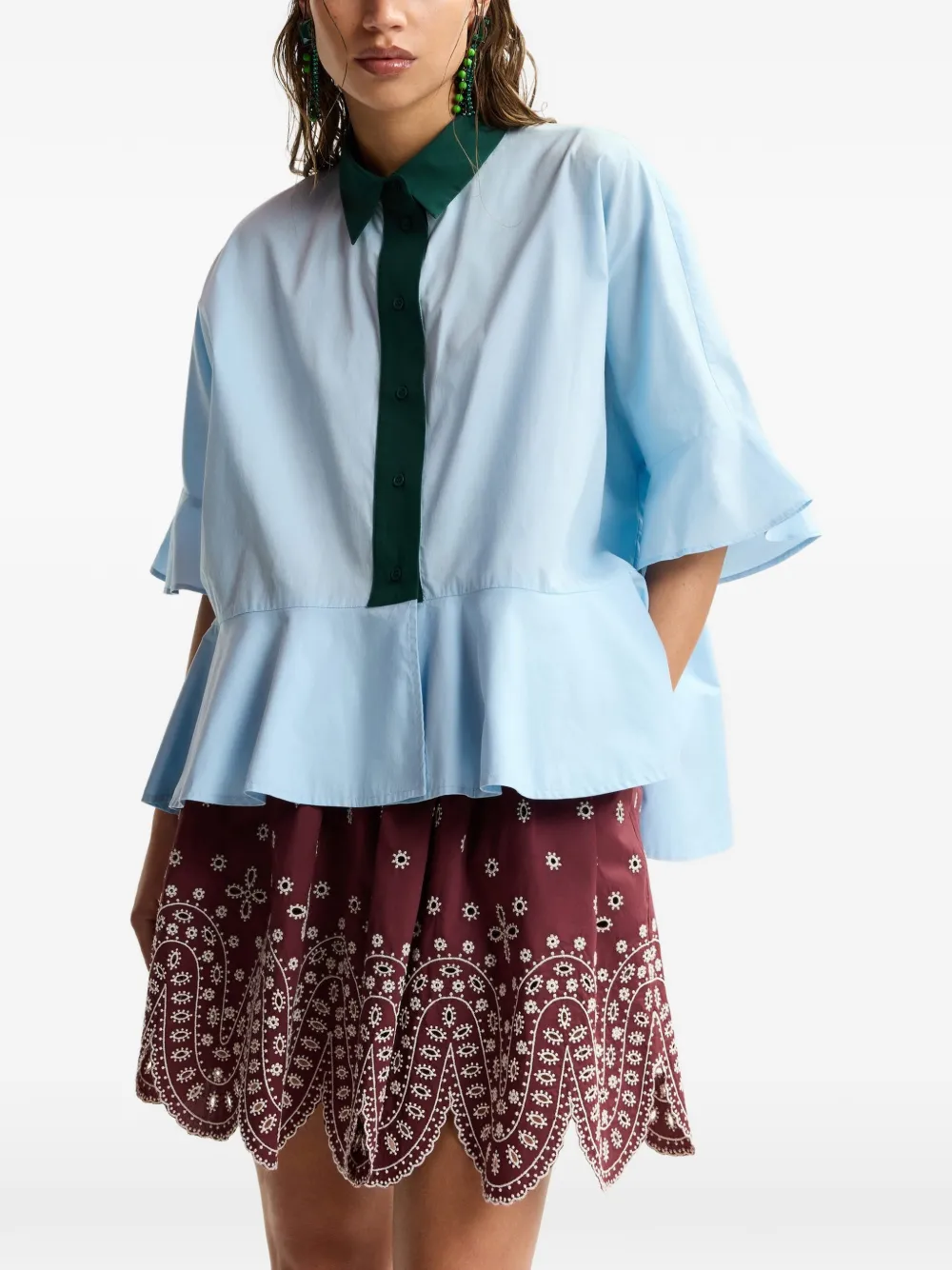 Essentiel Antwerp Peplum blouse met ruches Blauw