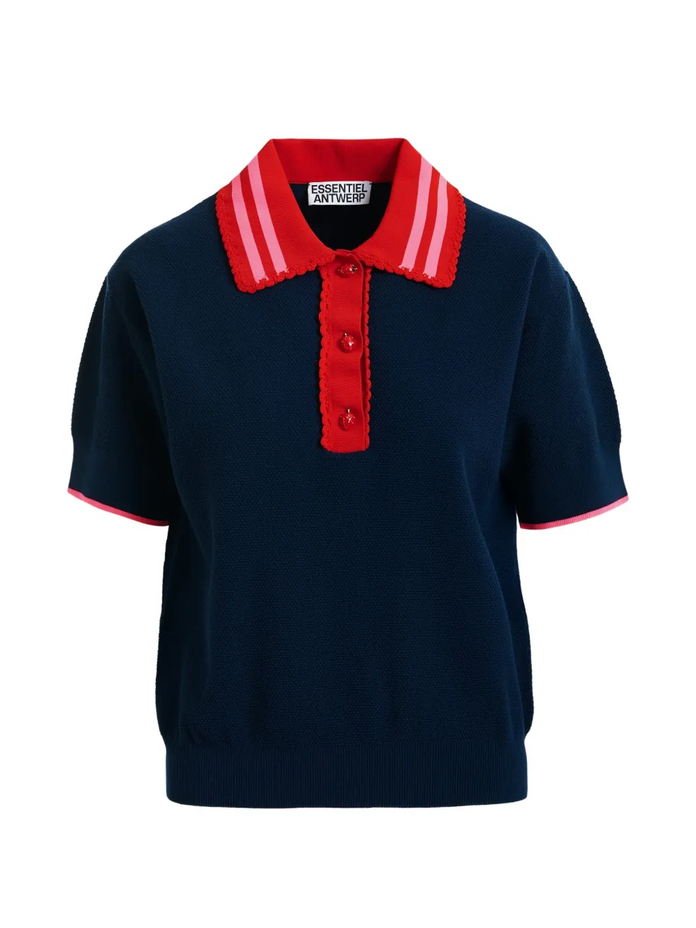Essentiel Antwerp lace-trimmed strawberry-button polo top - Blau