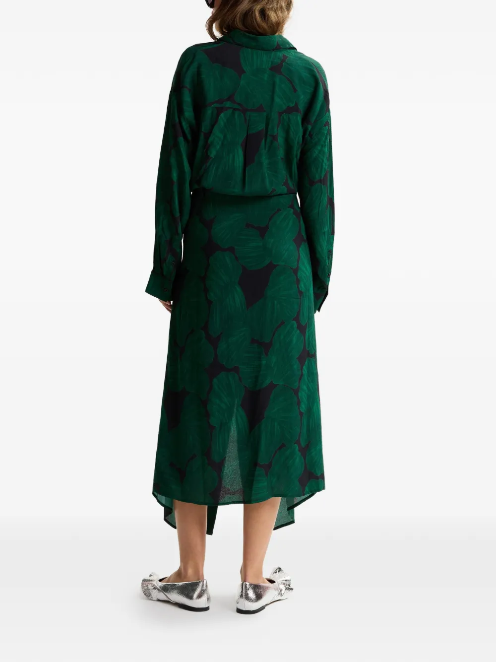 Essentiel Antwerp Midi-jurk met tropische print en gestrikte taille Groen