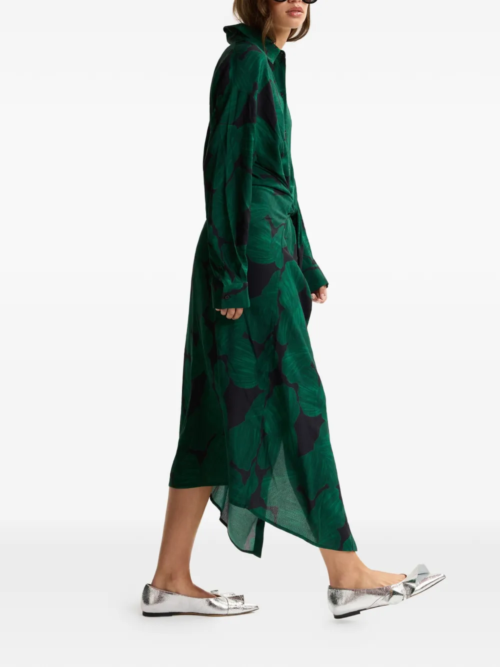 Essentiel Antwerp Midi-jurk met tropische print en gestrikte taille Groen