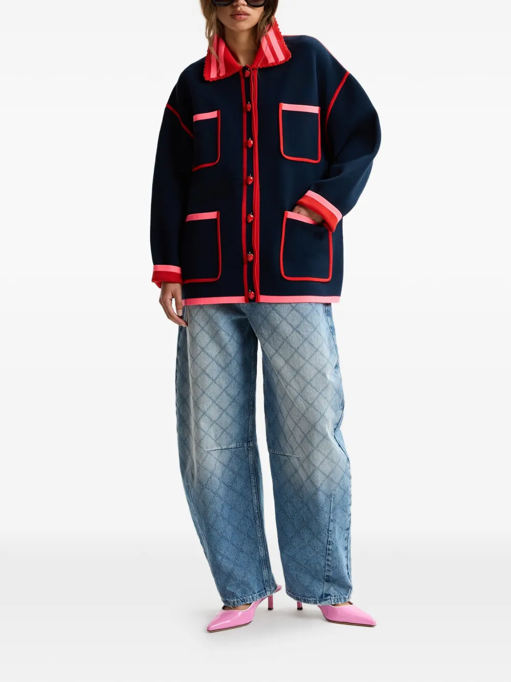 Essentiel Antwerp Vest met afwerking van kant en aardbeiknoop Blauw