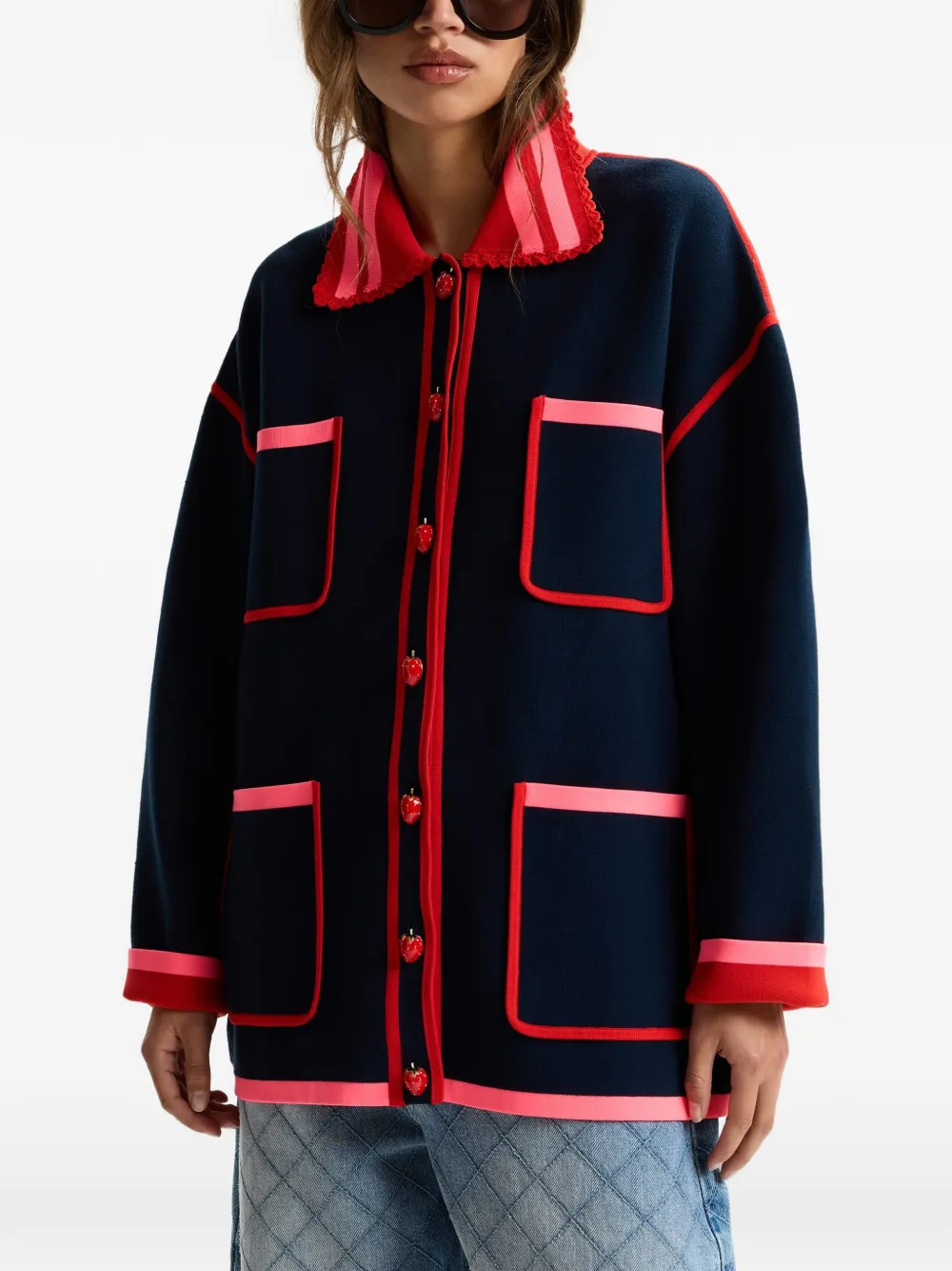 Essentiel Antwerp Vest met afwerking van kant en aardbeiknoop Blauw