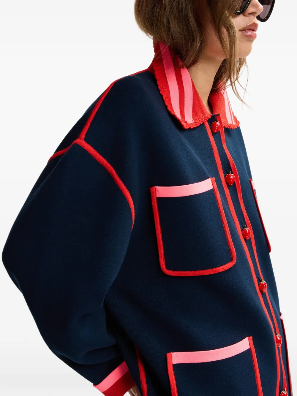 Essentiel Antwerp Vest met afwerking van kant en aardbeiknoop Blauw