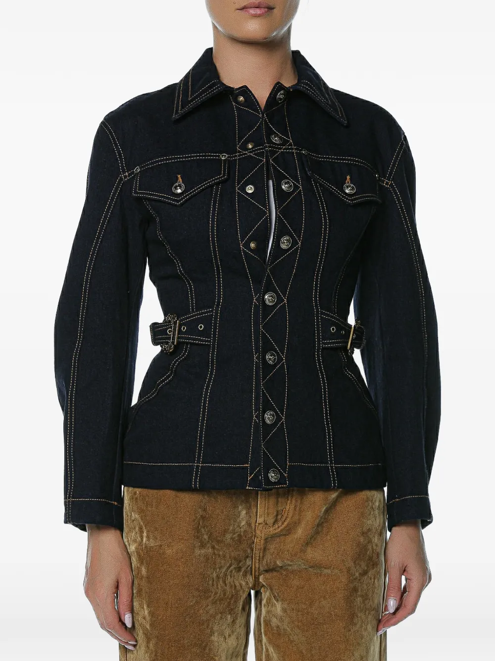 Versace Jeans Couture buckled denim jacket - Blau