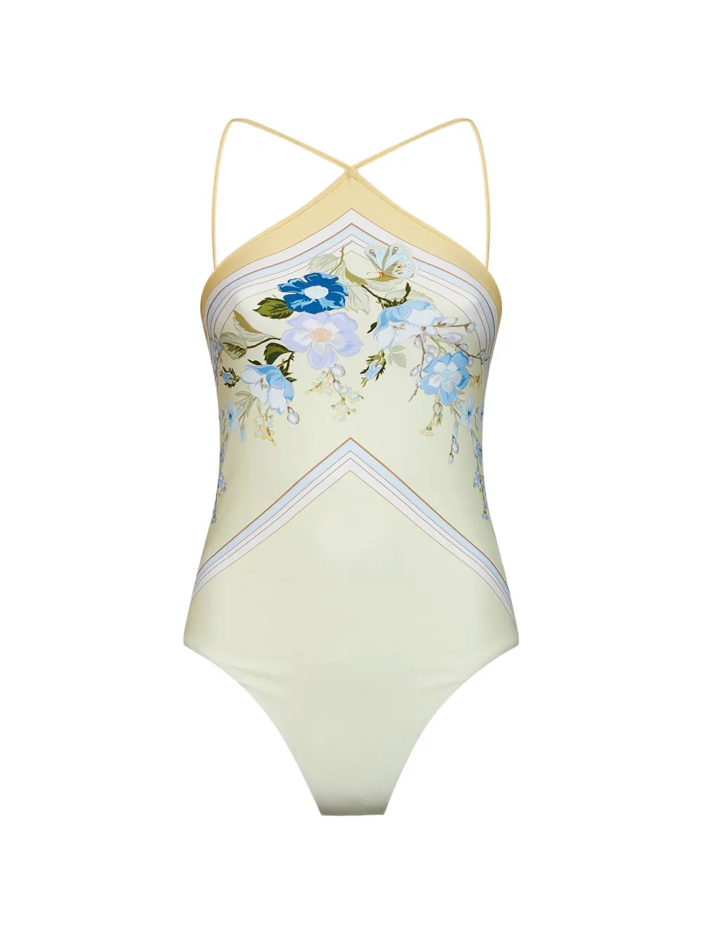 Self-Portrait floral-print halterneck swimsuit - Giallo