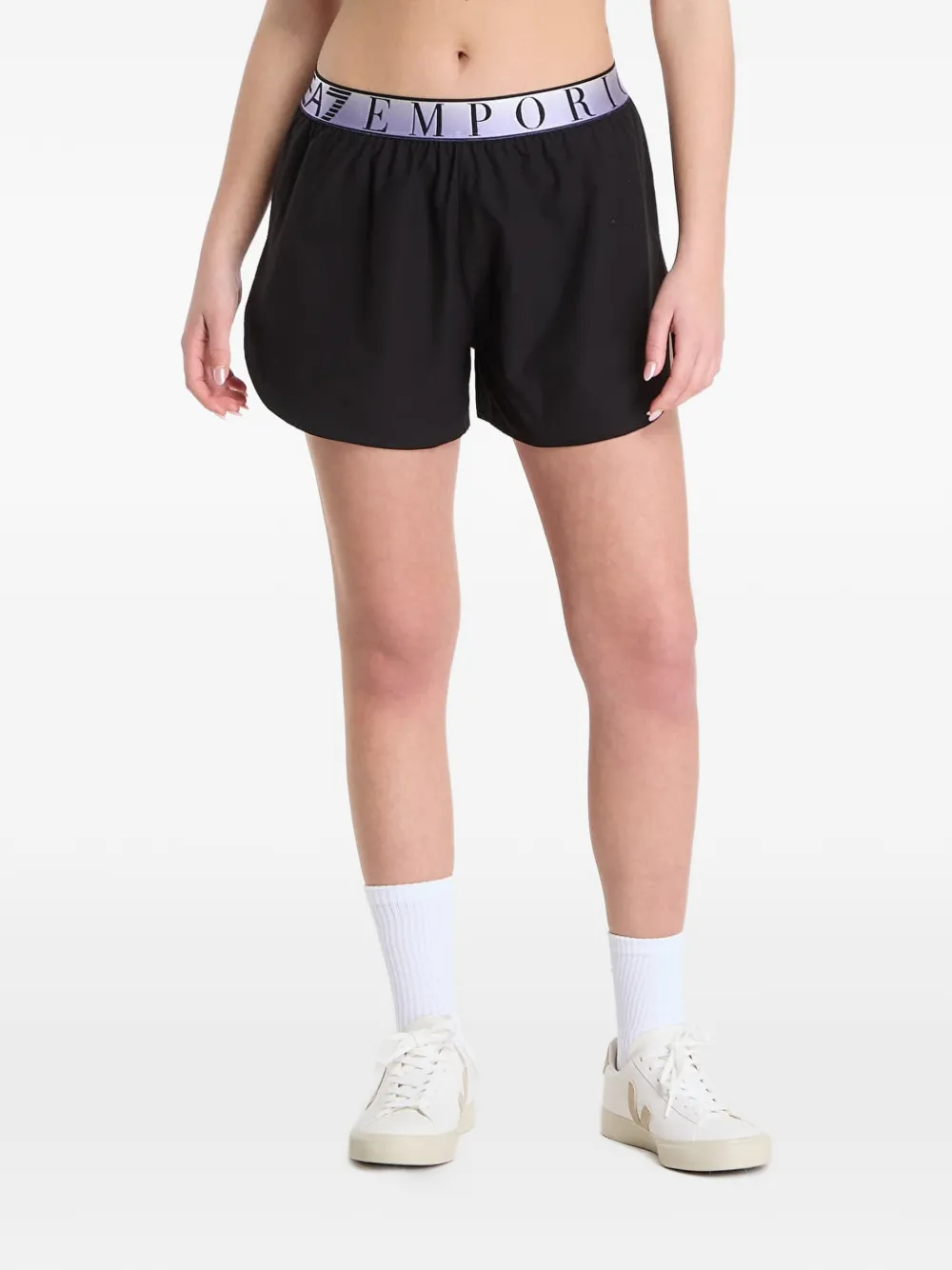 Ea7 Emporio Armani logo-waistband layered shorts - Nero