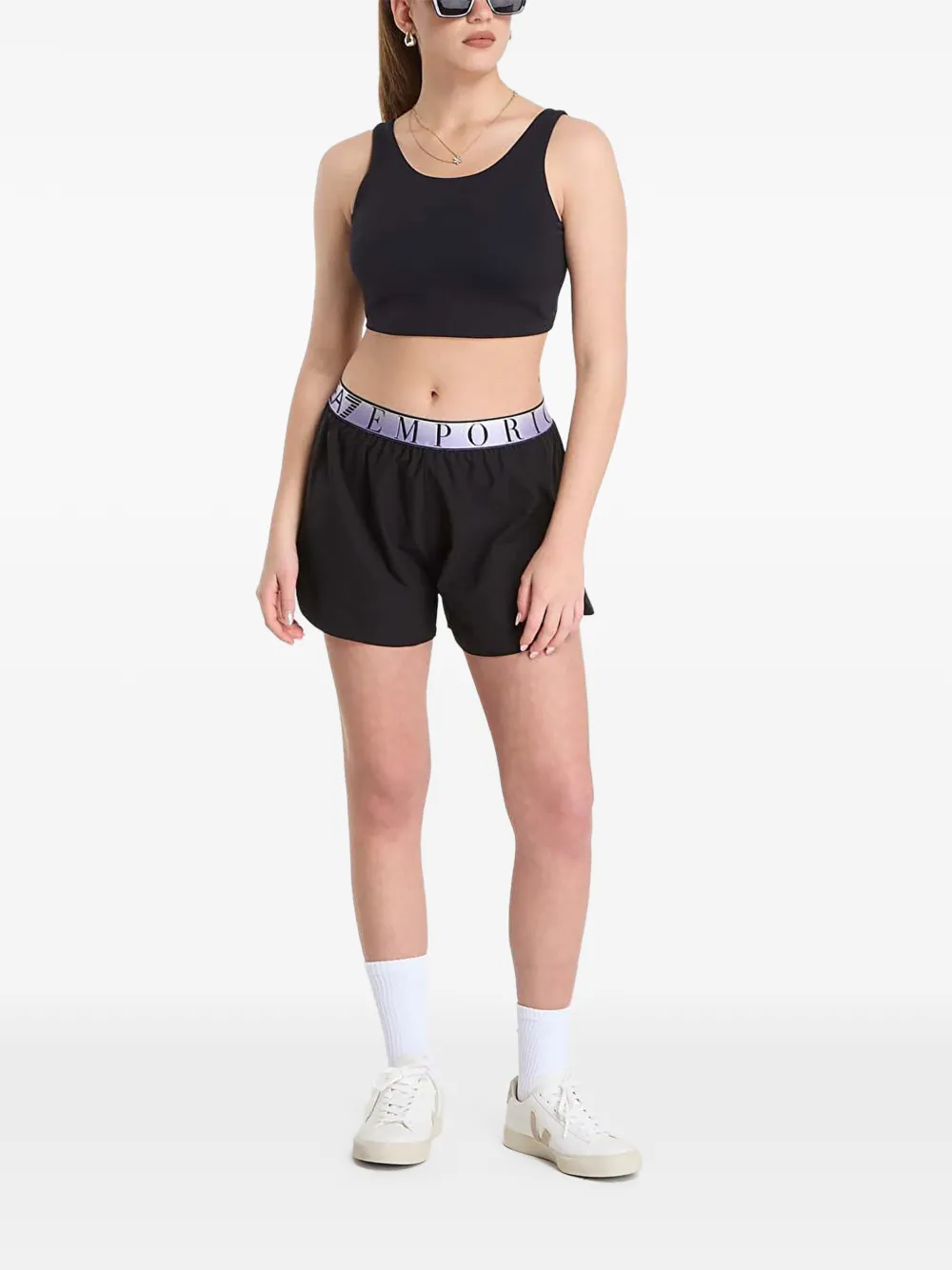 Ea7 Emporio Armani Shorts met logoband Zwart