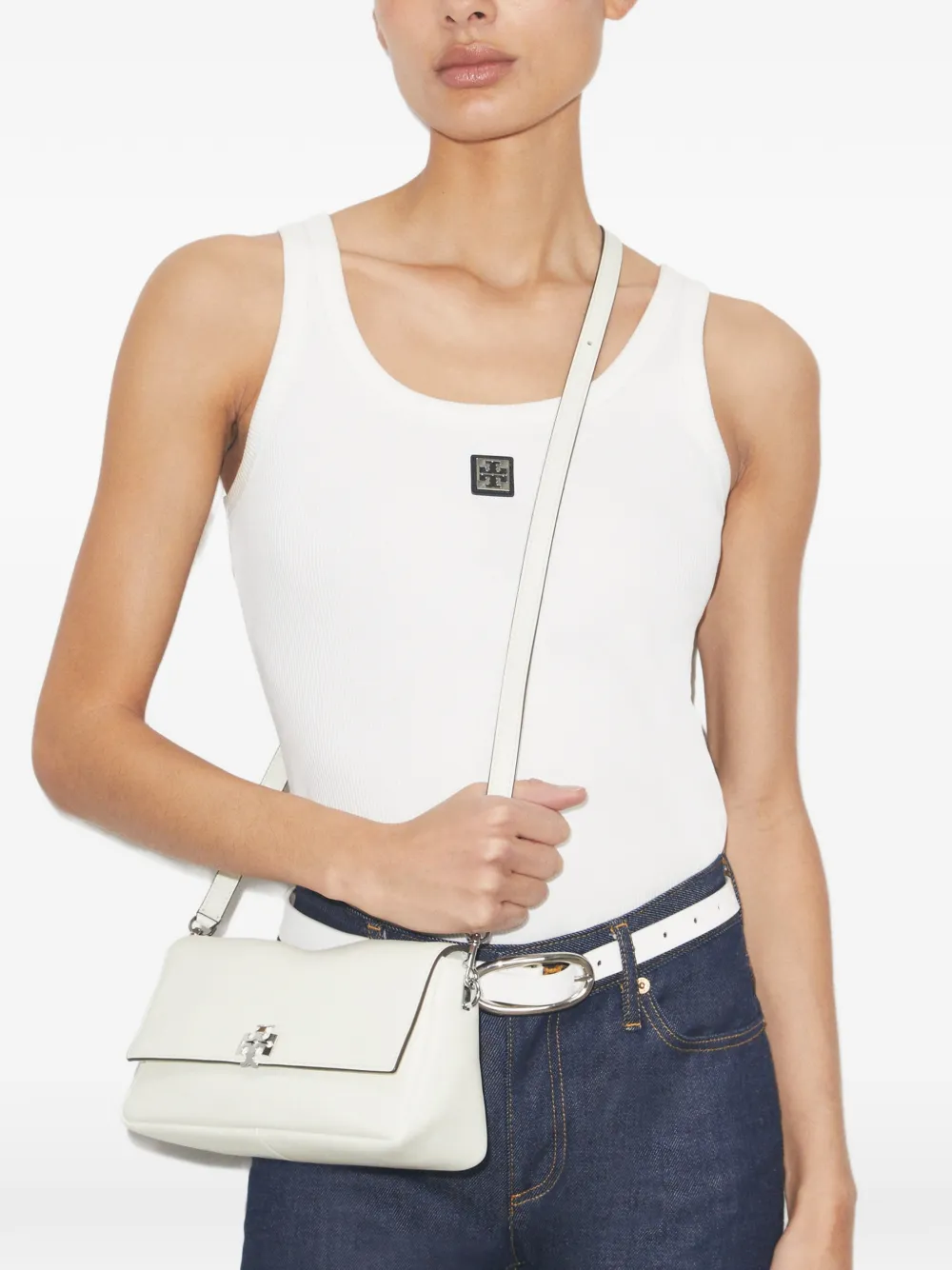 Tory Burch Charlie kleine schoudertas Wit