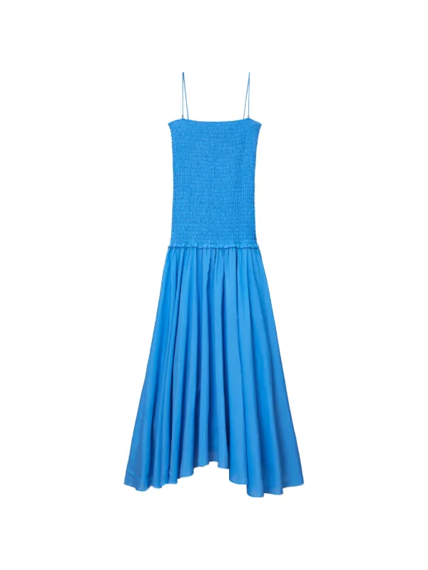 blue tory burch dress Solid Smocked | Worn simply COLOR:Night Blue Kate middleton formal gowns with sleeves One-Shoulder Black Long Prom