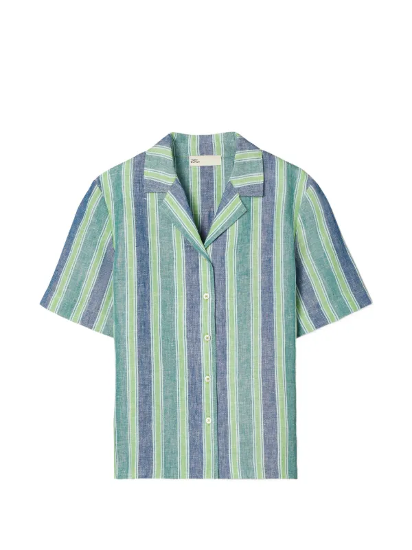Tory Burch Striped Linen Camp Shirt in Blue