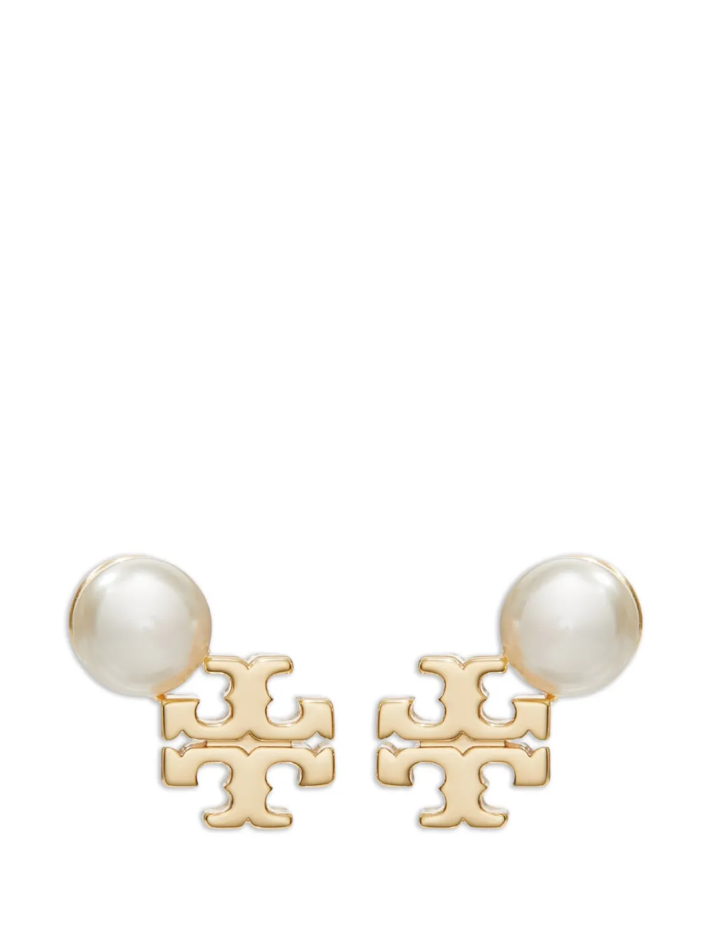Tory Burch Moondance logo and pearl stud earrings - Bianco