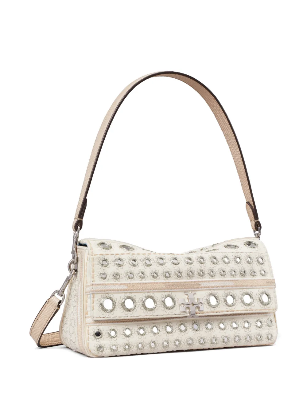 Tory Burch Kleine Charlie verfraaide schoudertas Beige