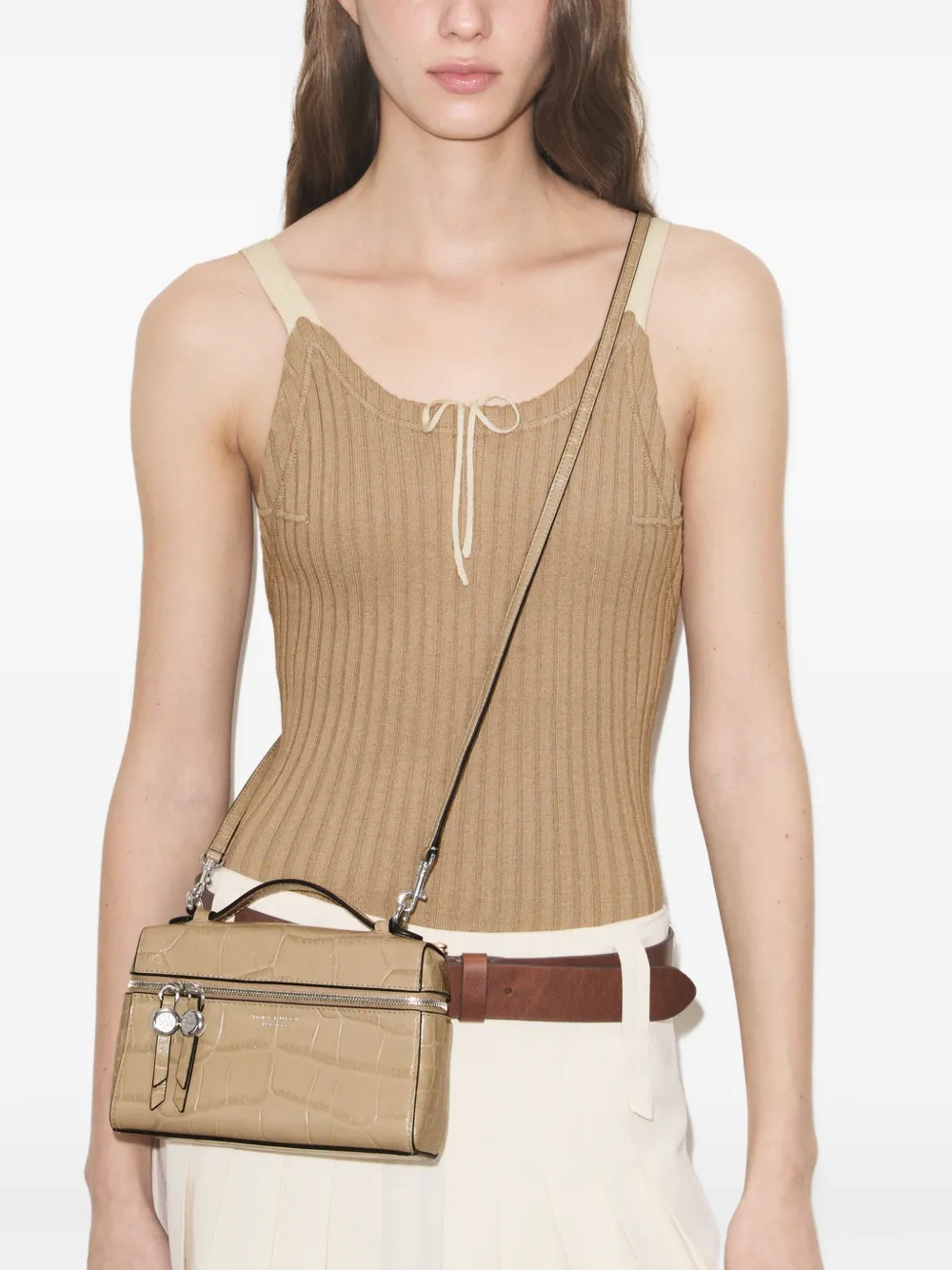 Tory Burch Romy mini-tas met krokodillen-reliëf Beige