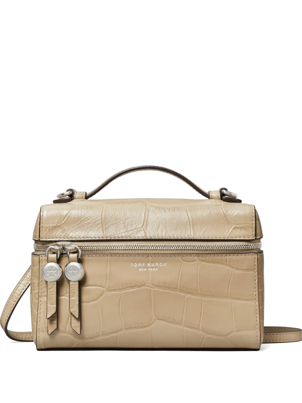 Tory Burch Borsa a mano Romy goffrata con effetto coccodrillo e manico - Toni neutri
