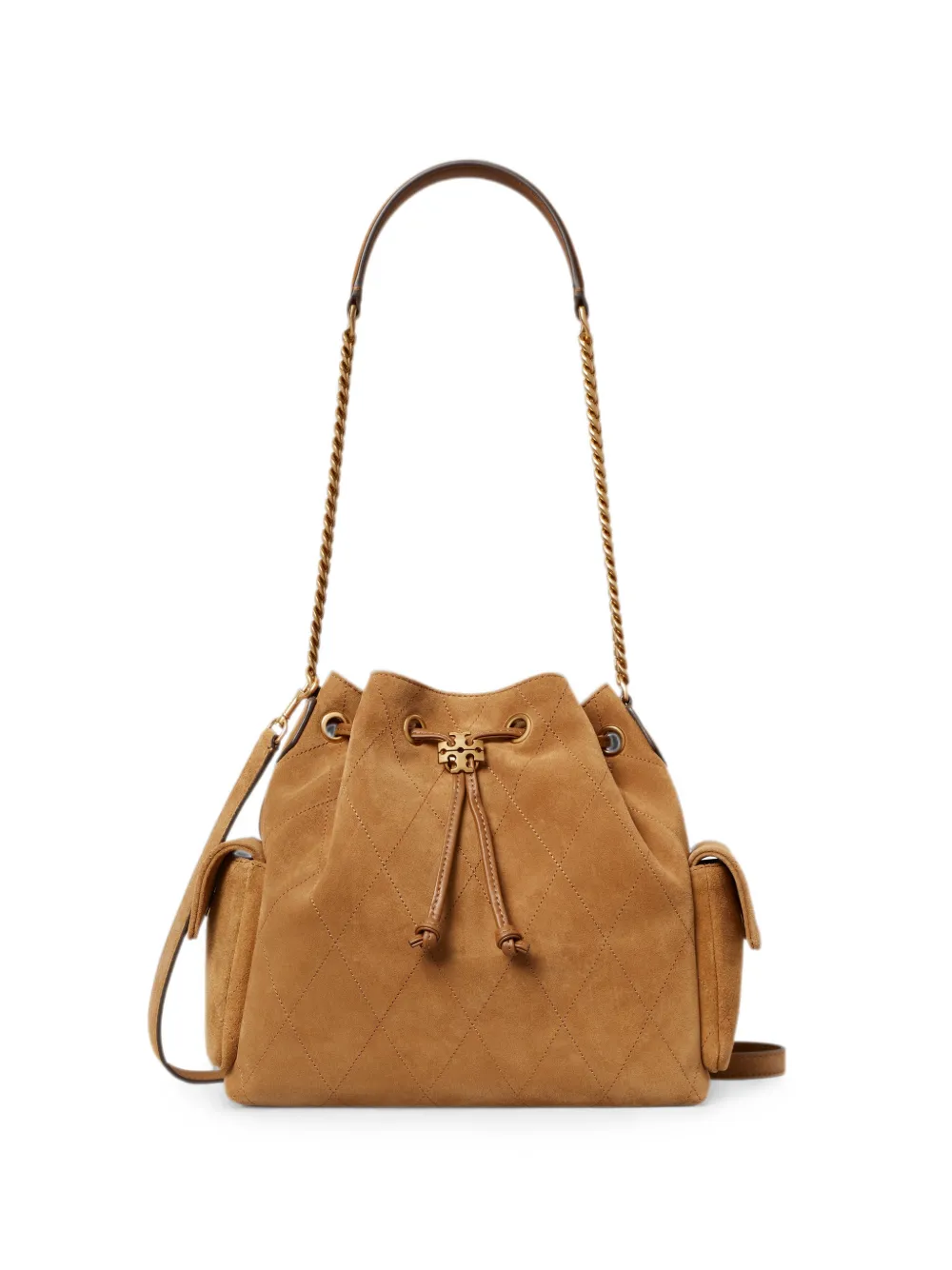 Tory Burch Charlie quilted suede drawstring shoulder bag - Marrone