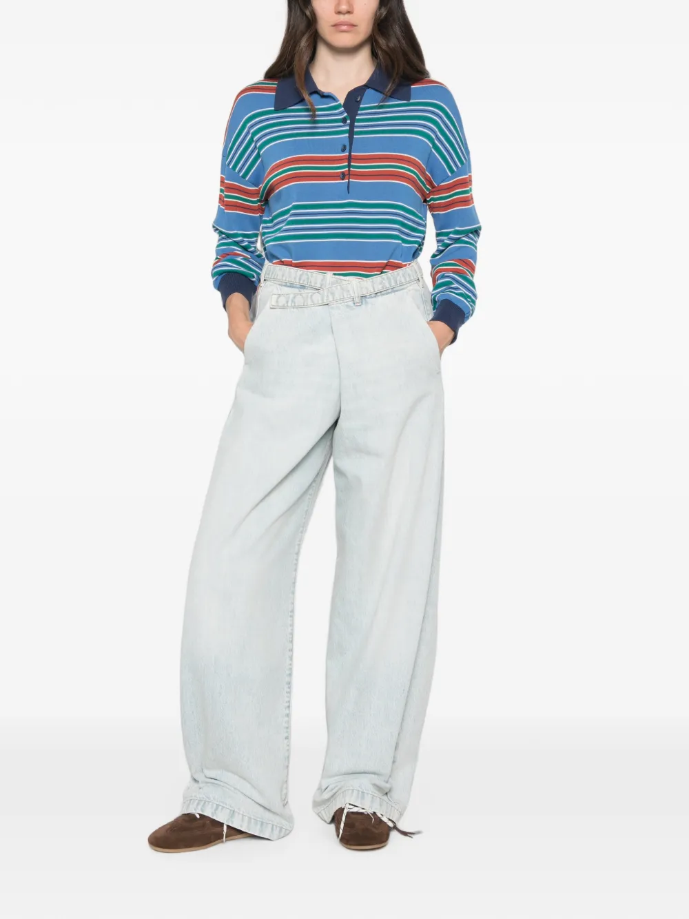 DARKPARK Jeans met wijde pijpen en gekruiste taille Blauw