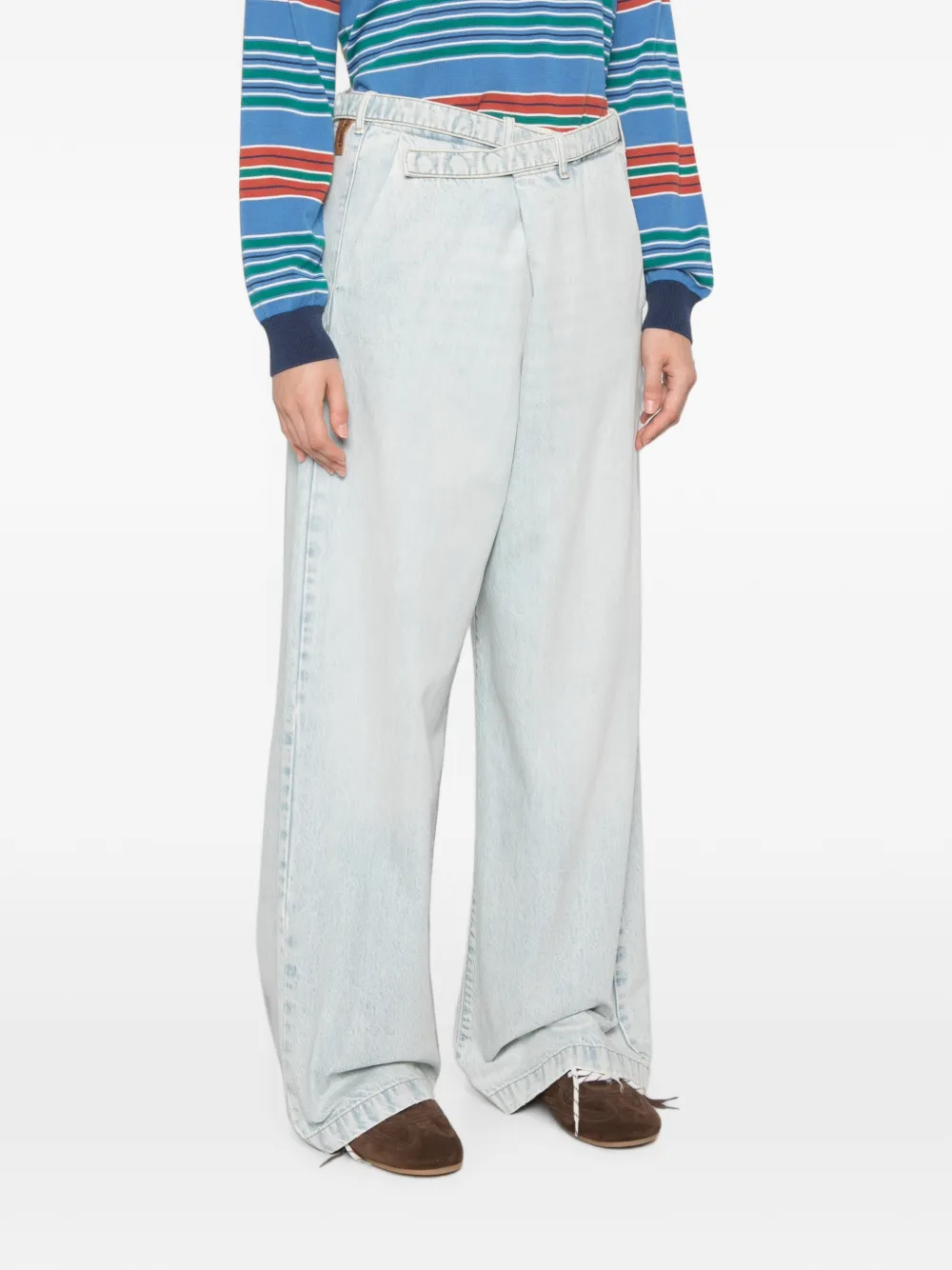 DARKPARK Jeans met wijde pijpen en gekruiste taille Blauw