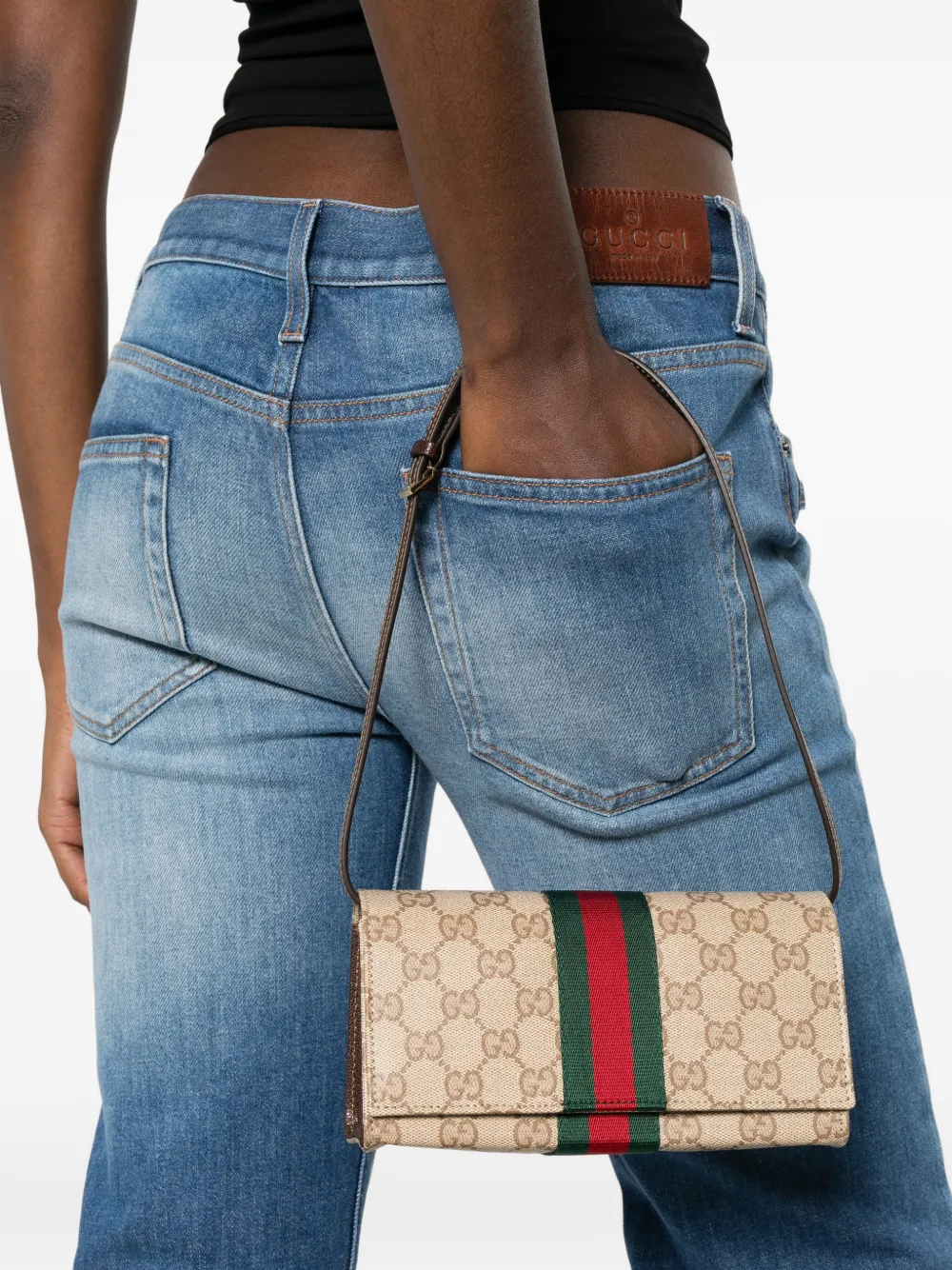 Gucci GG Supreme schoudertas met Web afwerking Beige