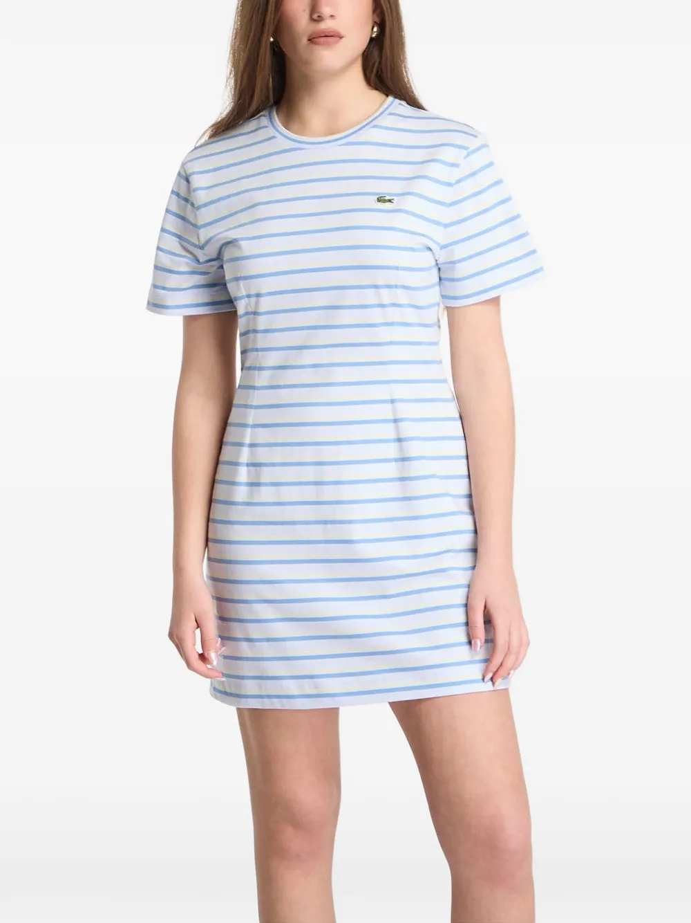 Lacoste striped logo-patch mini dress - Blau