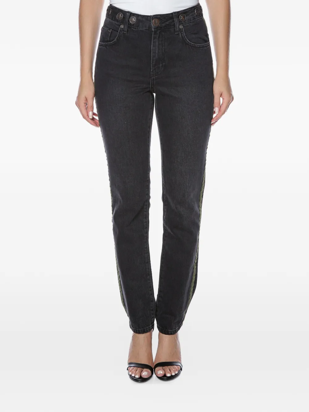  One Teaspoon Vaqueros Awe Con Rayas Laterales - Negro 