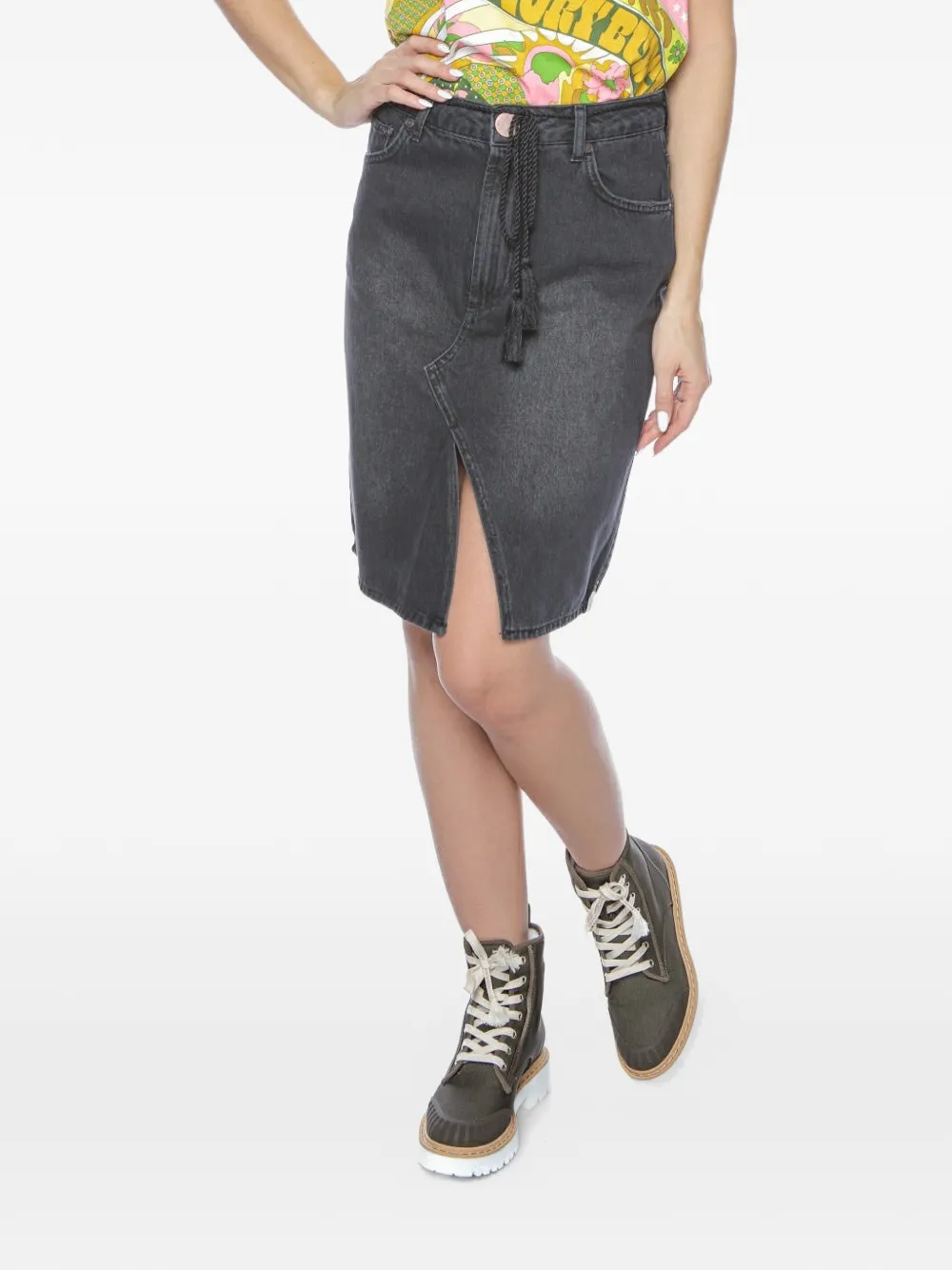One Teaspoon Trucker front-slit midi skirt - Nero